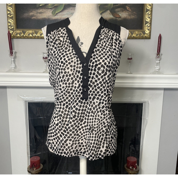 The Limited Sheer Dotted Sleeveless V-Neck Top Medium - Picture 1 of 5